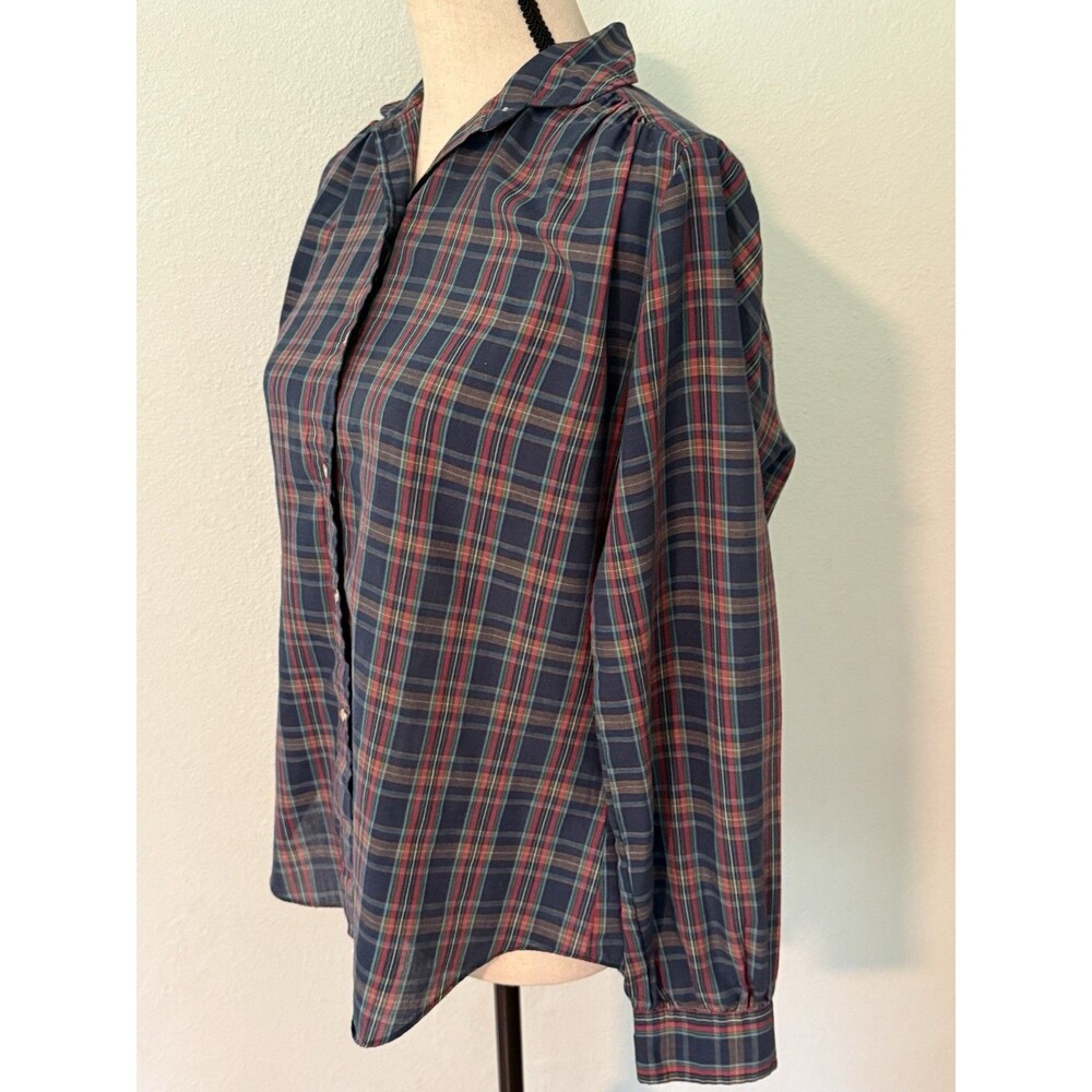 LEE Classic Navy Red Green Plaid Button-down Lite Long Sleeve Shirt Women’s XS S